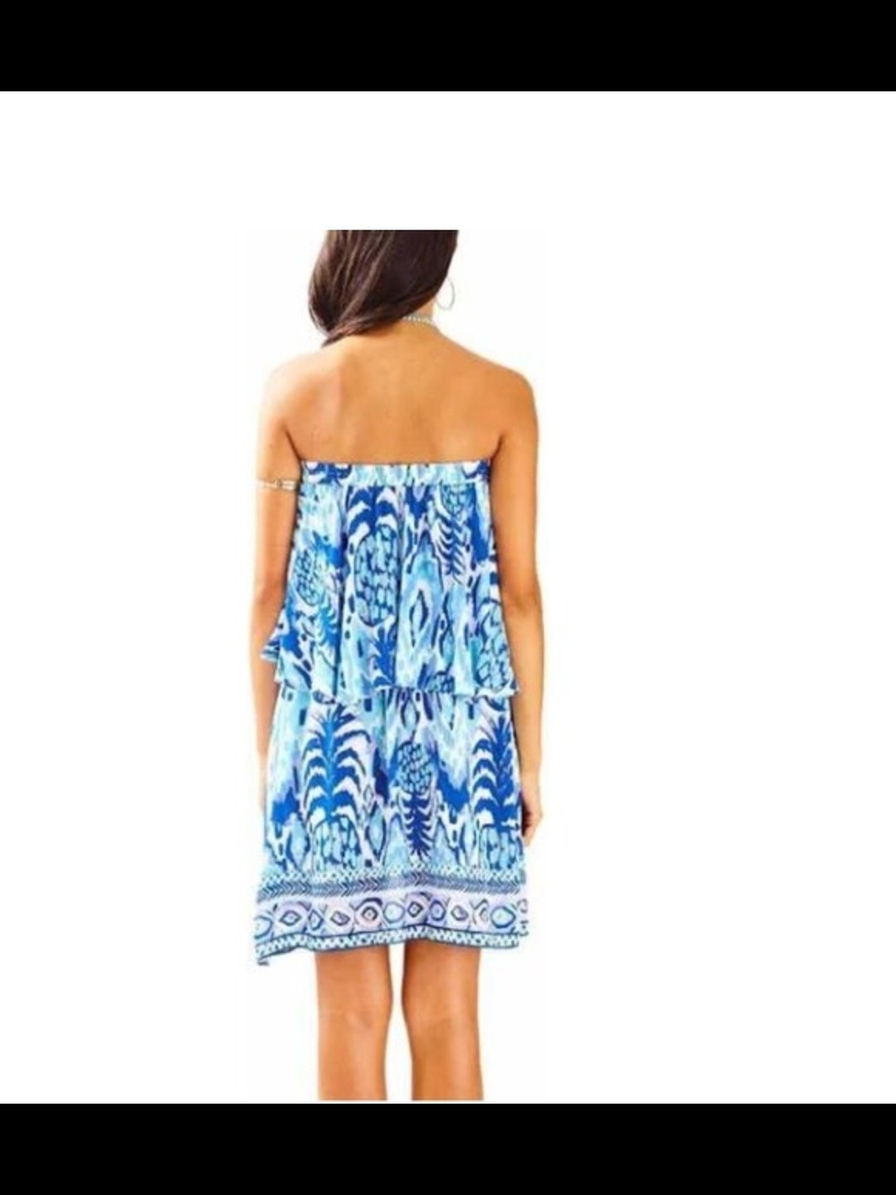Lilly Pulitzer Blue Printed Strapless Summer Dress Sz L - Picture 3 of 6